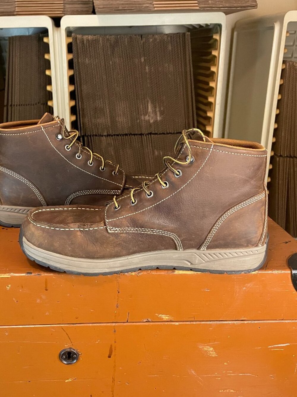CARHARTT Men's Size 14 CMX4023 Lightweight Casual Wedge Brown Work Boots - Picture 5 of 9